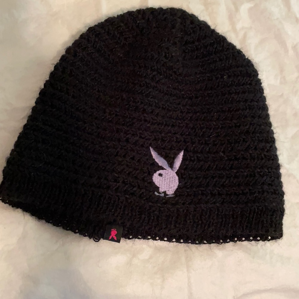 Black Playboy Toque with lavender bunny